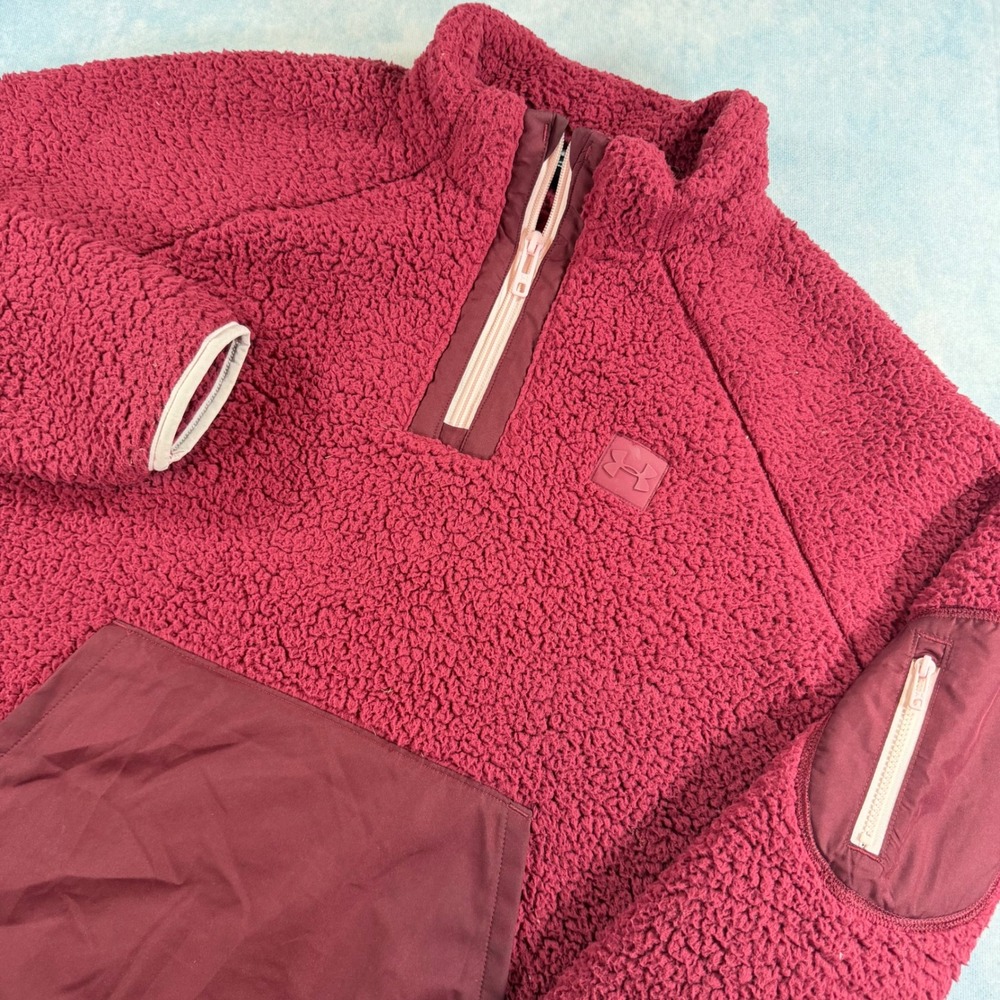 Under Armour Sherpa Fleece Pullover Womens Medium Maroon Excellent Quarter Zip